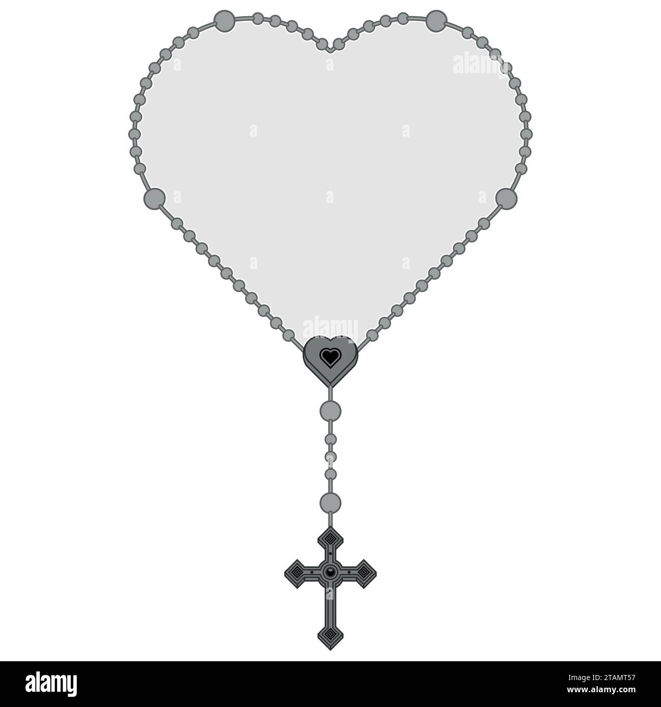 Conception vectorielle de rosaire en forme de cœur, rosaire avec croix chrétienne, symbole de la religion catholique Illustration de Vecteur