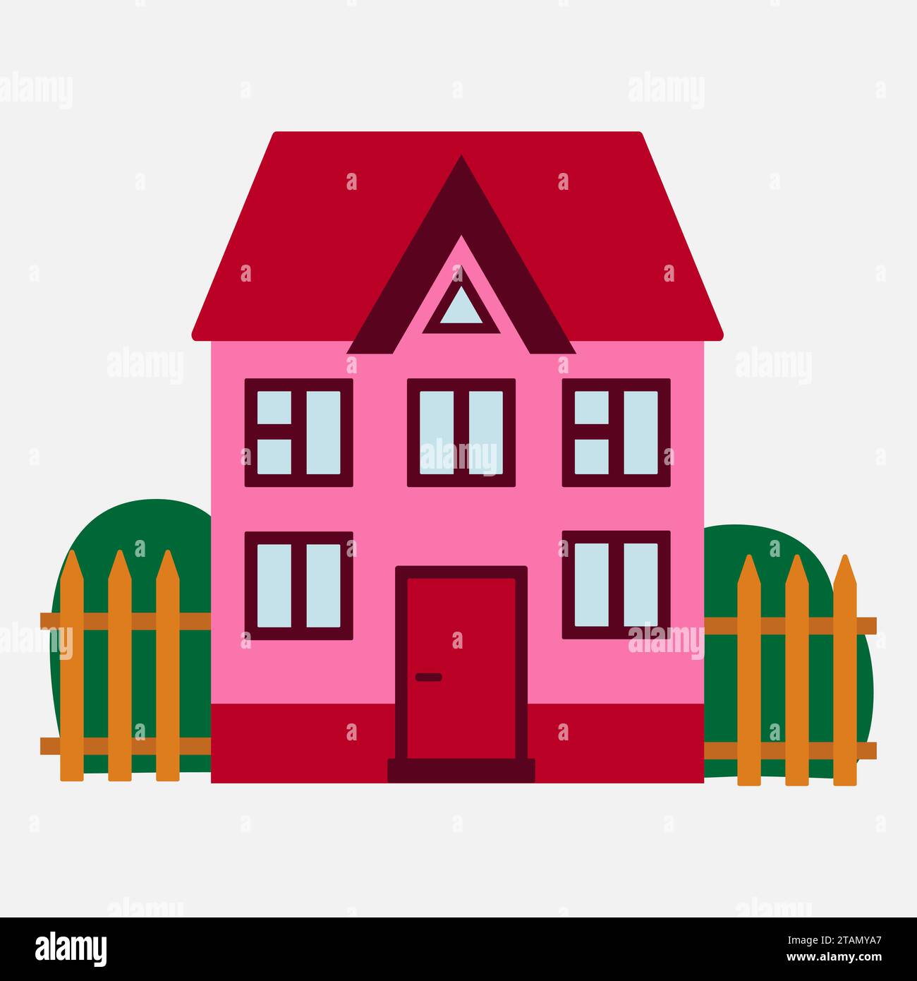 Illustration vectorielle. Maison rose de deux étages. Conception. Illustration de Vecteur