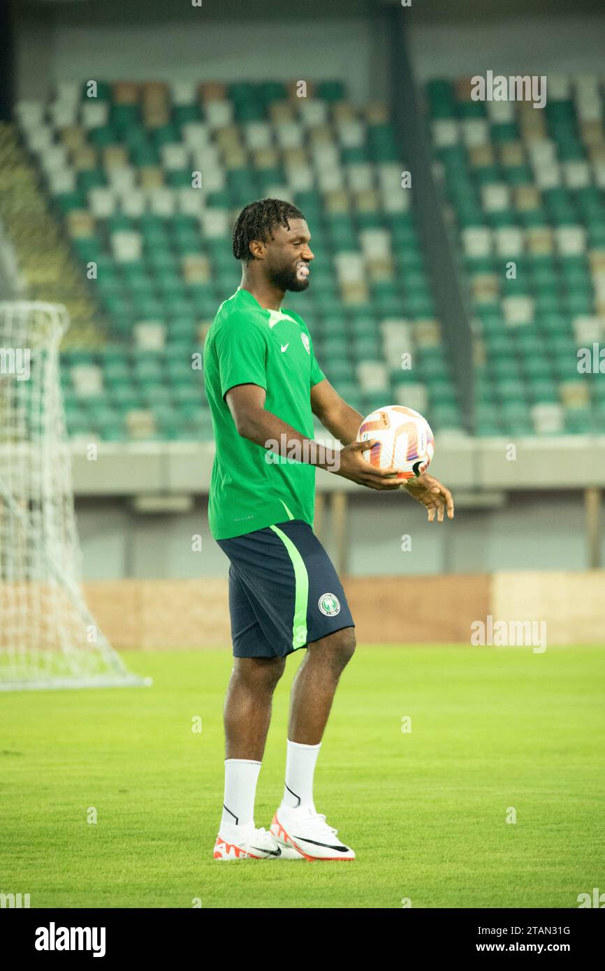 UYO, NIGERIA - NOVEMBRE 15 : Terem Moffi, du Nigeria, lors de l'entraînement des qualifications pour la coupe du monde en préparation du match du Nigeria et du Lesotho à Godswill Banque D'Images