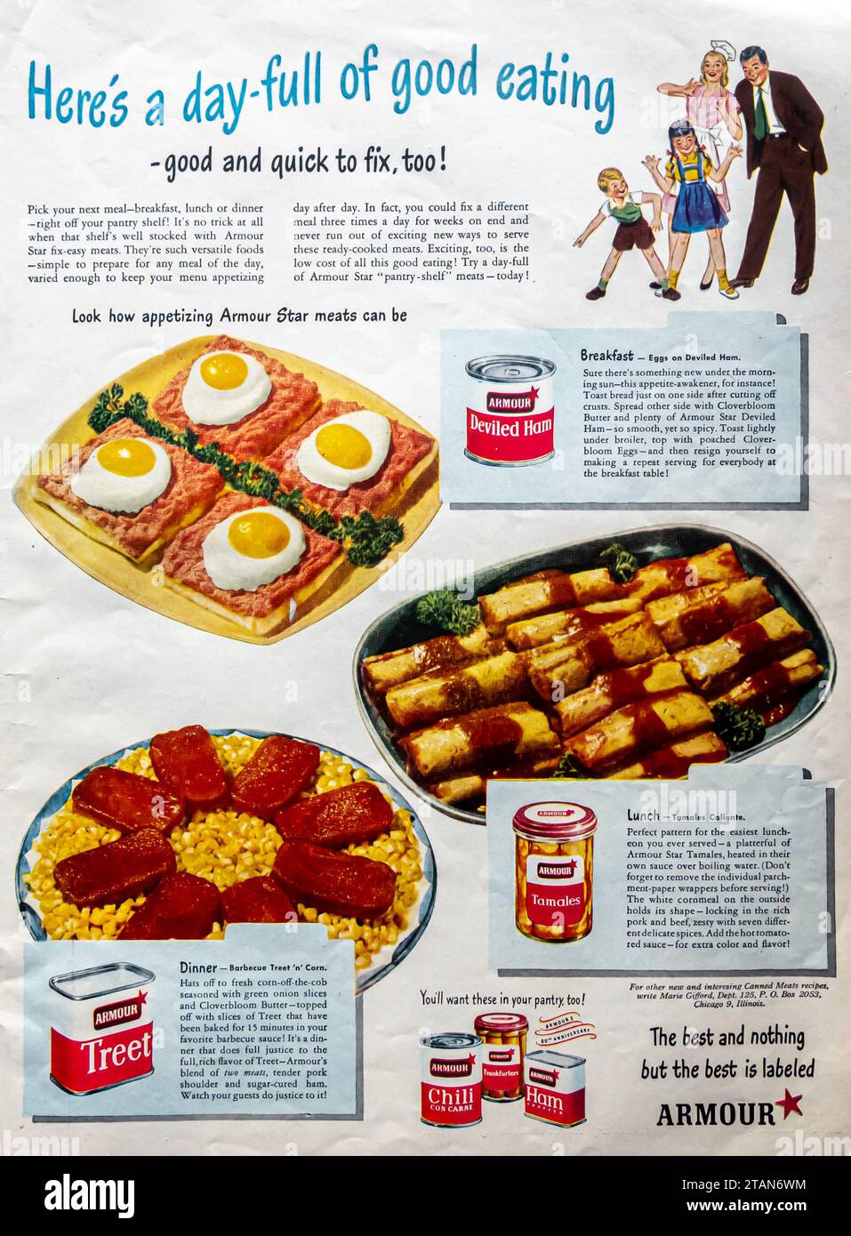 1947 Armour conserves de viandes ad Banque D'Images