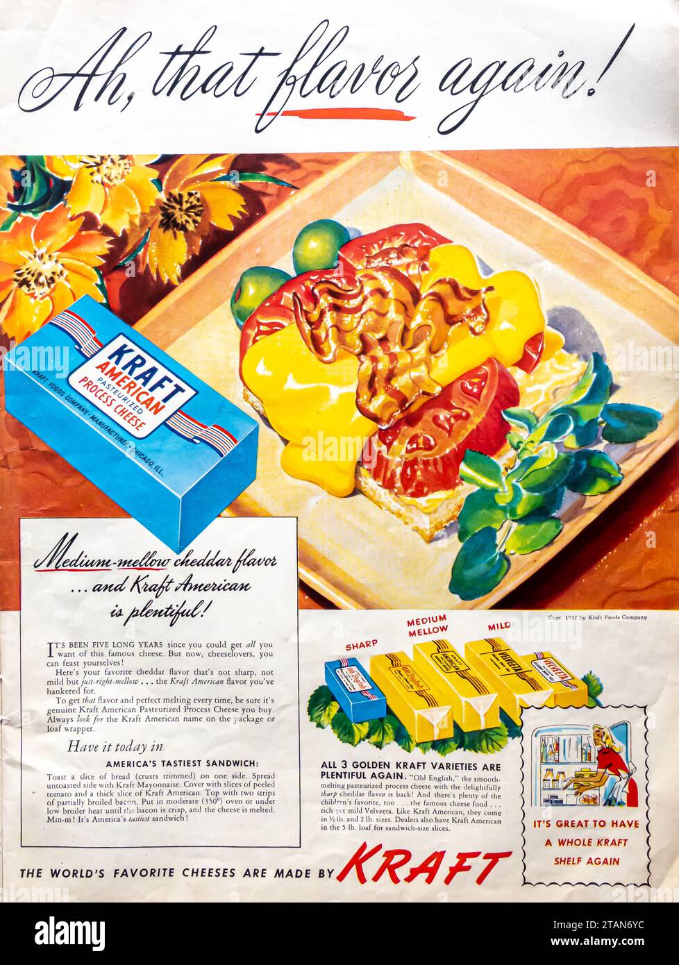 1947 annonce Kraft American pasteurisé fromage fondu Banque D'Images