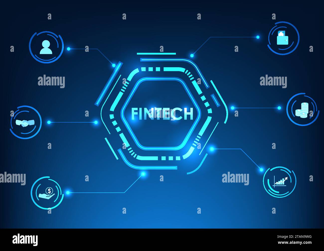 La technologie financière Fintech est à l'intérieur du cercle. La finance moderne apporte la technologie pour aider à gérer les transactions. Les deux transferts d'argent payer Illustration de Vecteur