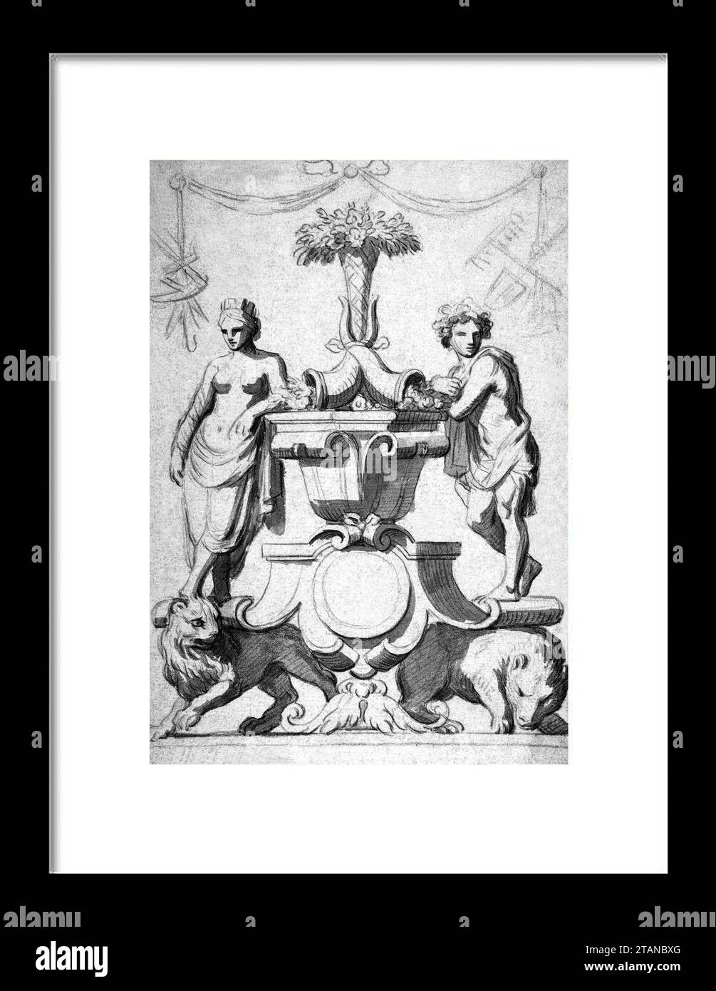 Allégorie de la Terre. Cercle de Charles le Brun (français, Paris 1619-1690 Paris) Date : ca. 1660. Brosser et laver gris, sur la craie rouge ; lignes de cadrage au stylo Banque D'Images