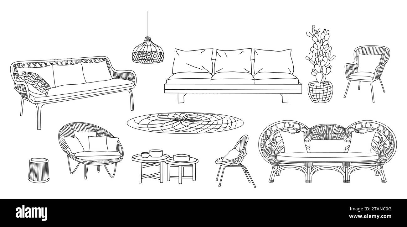 Ensemble d'icônes vectorielles élégantes et modernes de meubles de patio Illustration de Vecteur