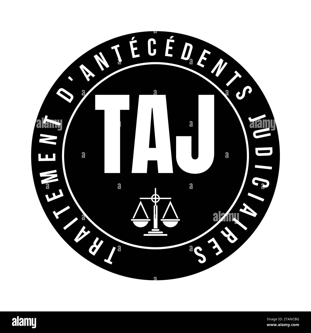 Traitement du symbole de casier judiciaire appelé TAJ traitement d'antécédents judiciaires en langue française Banque D'Images
