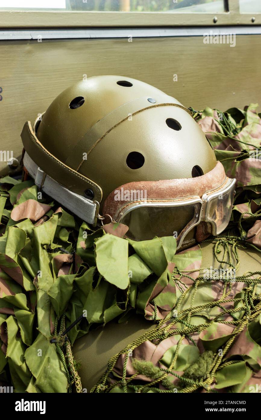 Casque de moto militaire. Le week-end 2015 de Haworth 1940. Banque D'Images