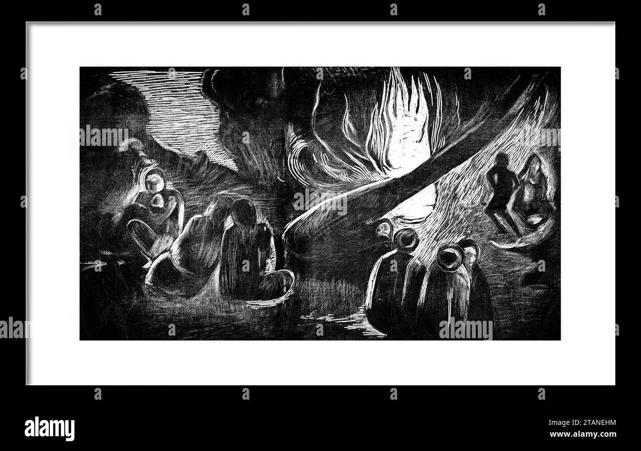 Le diable parle Paul Gauguin. (Français, Paris 1848-1903 Atuona, Hiva OA, Îles Marquises) Date : 1893-1894. Gravure sur bois sur papier de chine. 8 x 14 po bloc Banque D'Images