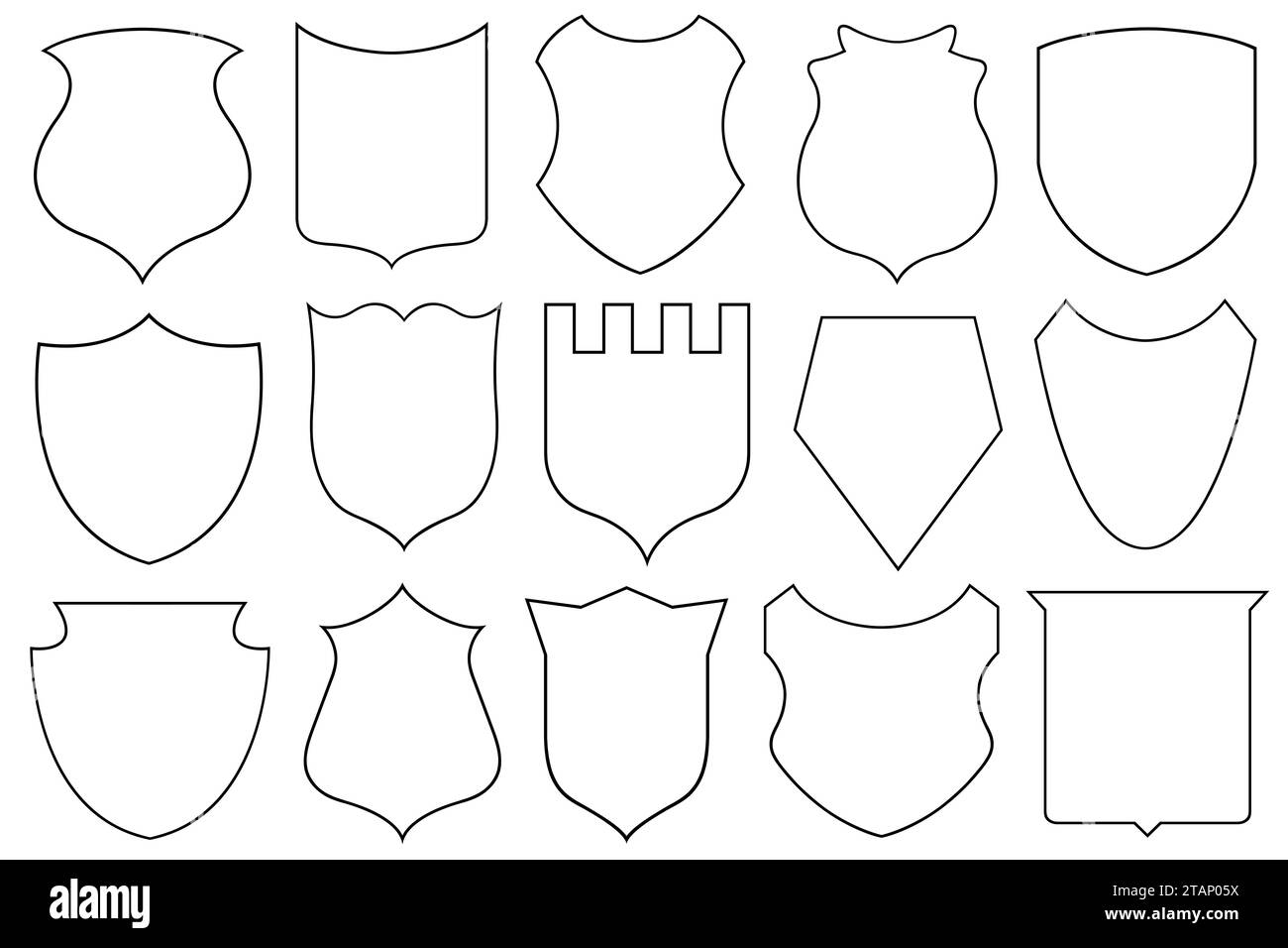Illustration de différents boucliers isolés sur fond blanc Banque D'Images