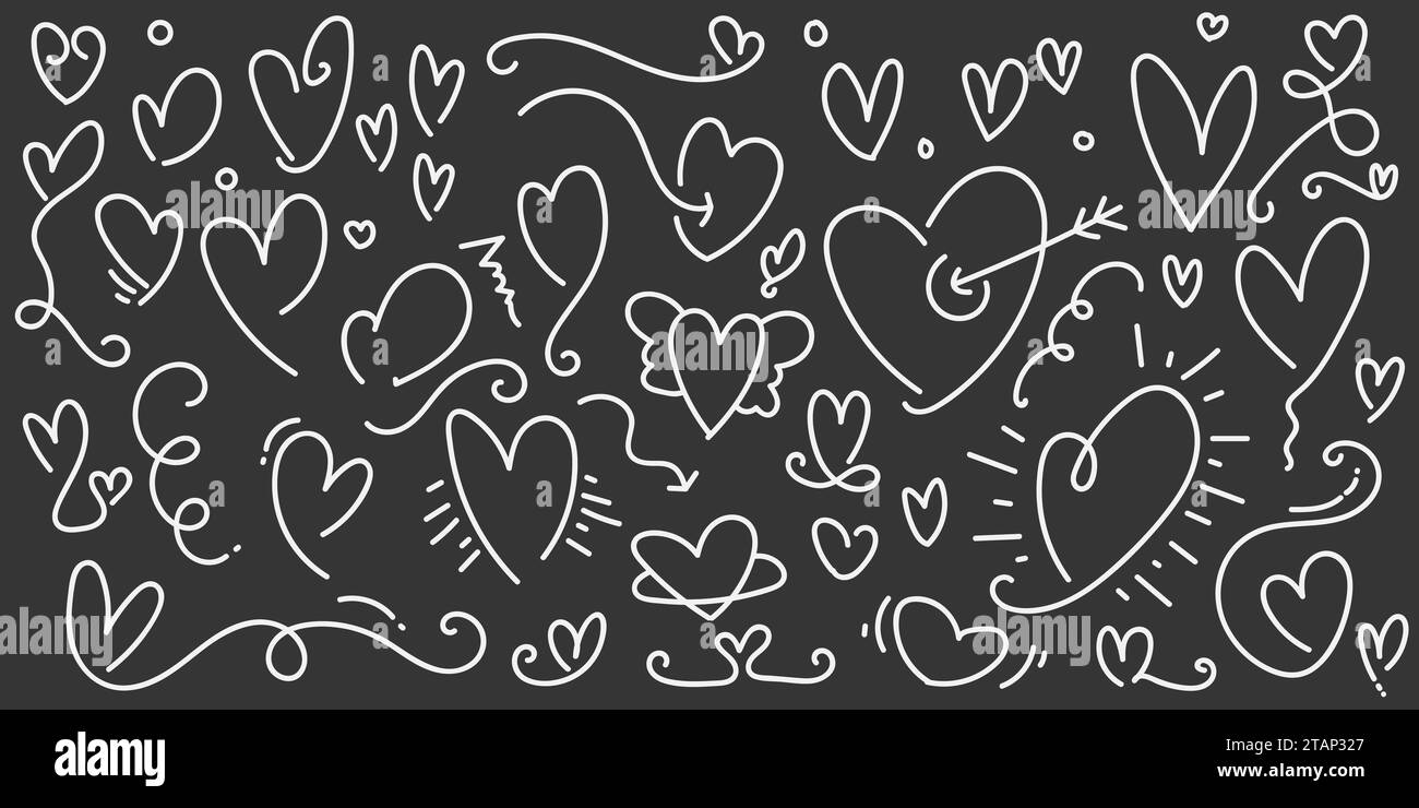 Collection coeur dessiné à la main. Love Doodles Set. Elément de griffonnage. Eléments d'illustration romantique pour la Saint-Valentin ou la fête des mères Illustration de Vecteur
