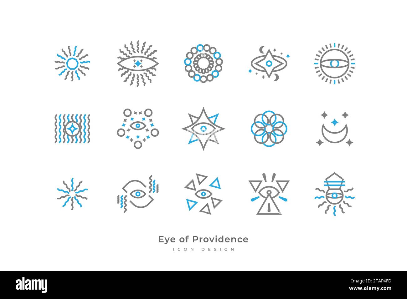 Icône Eye of Providence avec des éléments astronomiques dans le style simple Line. Tous les symboles Seeing Eye. Occulte et signe mystique, peut être utilisé pour le tatouage Illustration de Vecteur