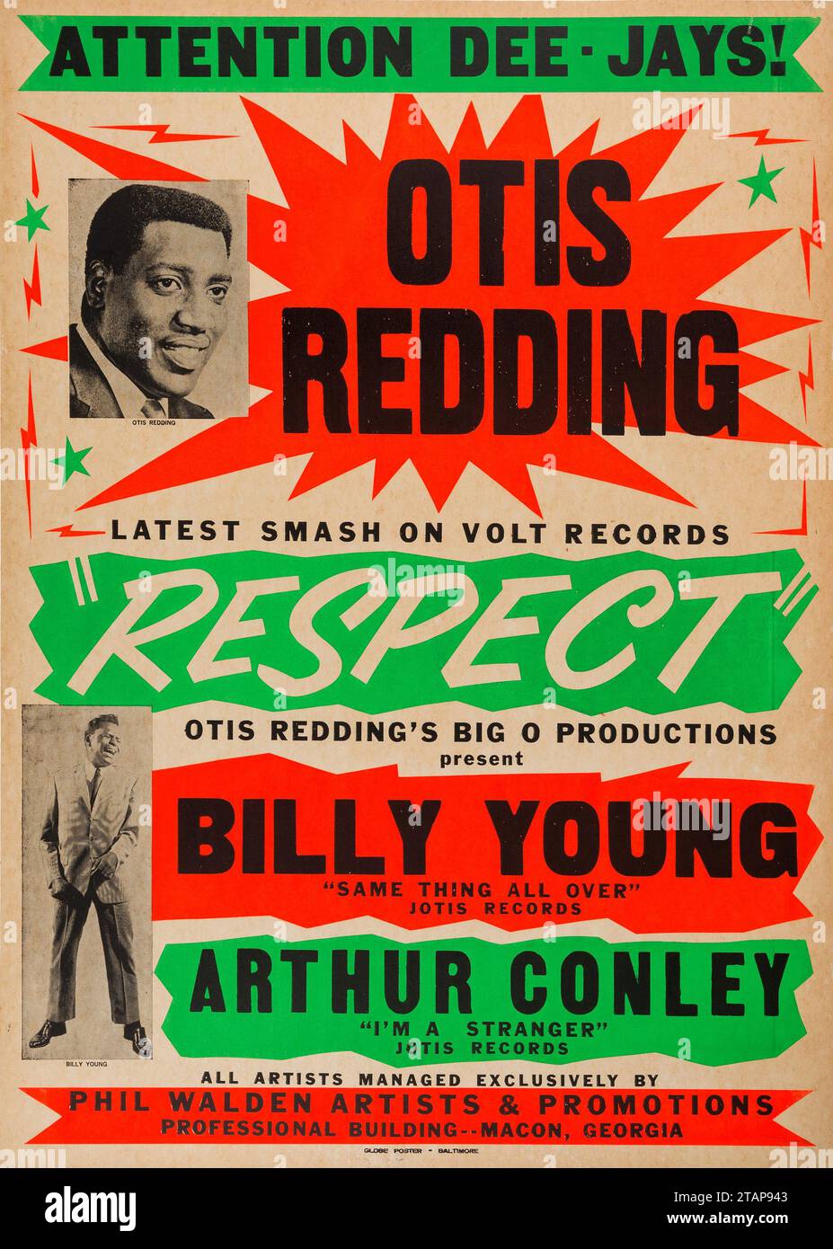 Affiche promotionnelle en carton « respect » Jumbo Globe d'Otis Redding 1965 Banque D'Images