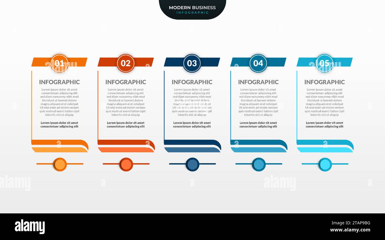Conception de modèle infographique d'entreprise en cinq étapes. Modern Infography peut être utilisé pour la bannière de présentations, la disposition de flux de travail, le diagramme de processus, l'organigramme Illustration de Vecteur