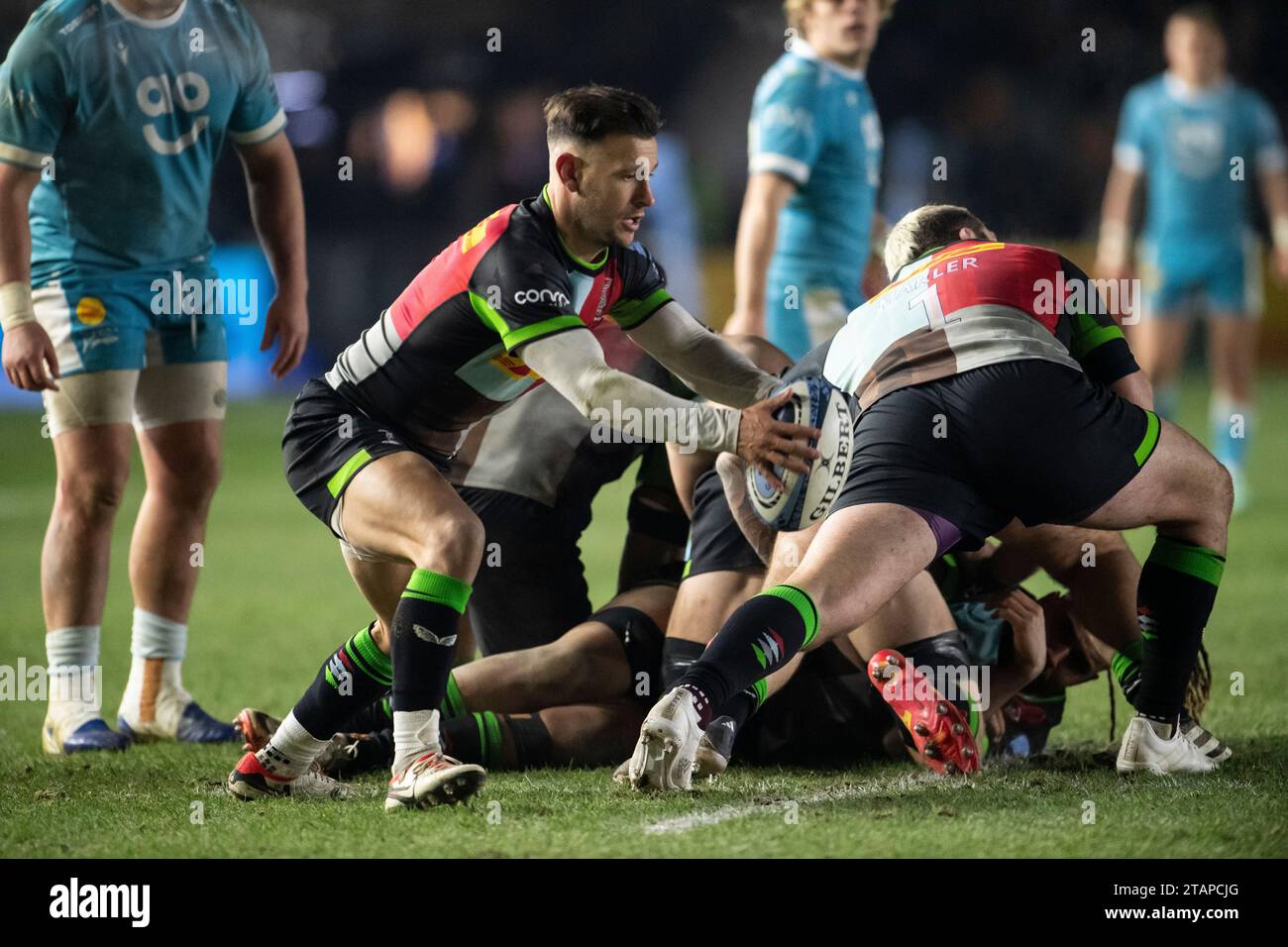 Harliquins Danny Care en action durant les Harlequins v sale Sharks, Gallagher Premiership, Rugby, Twickenham Stoop, Londres, Royaume-Uni le 1 décembre 2023. Photo de Gary Mitchell/Alamy Live News Banque D'Images