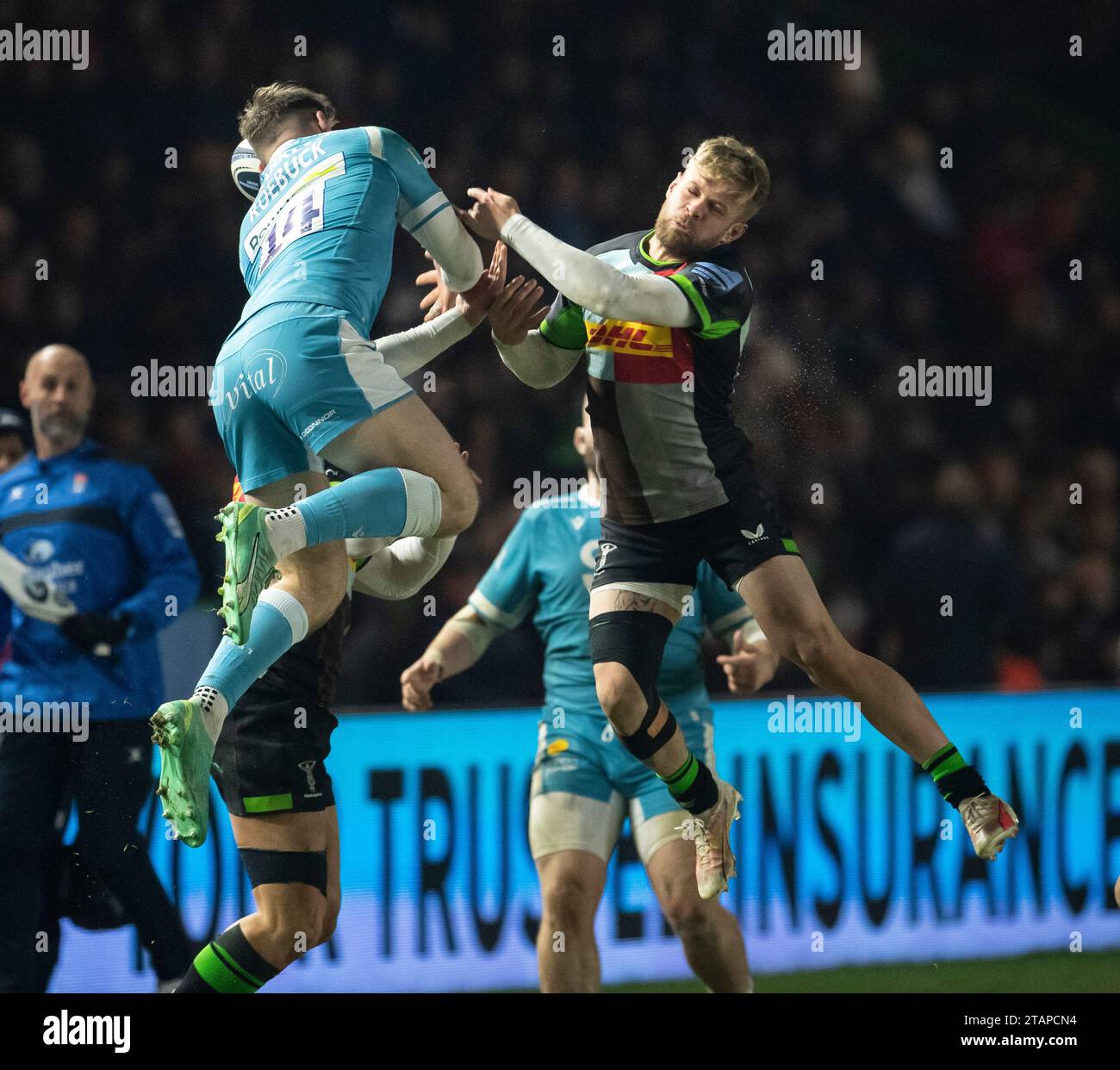 Harlequins Tyrone Green en action lors des Harlequins v sale Sharks, Gallagher Premiership, Rugby, Twickenham Stoop, Londres, Royaume-Uni le 1 décembre 2023. Photo de Gary Mitchell/Alamy Live News Banque D'Images