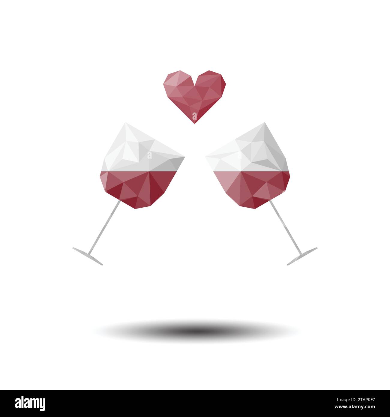 Coeur de polygone avec vin, icône de couple sur fond blanc Illustration de Vecteur