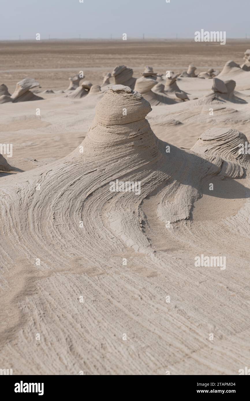 Dunes fossiles d'Al Wathba, merveilles de grès sculptées par le vent, merveille artistique de la nature dans le sable et le calcium. Abu Dhabi, Émirats arabes Unis Banque D'Images