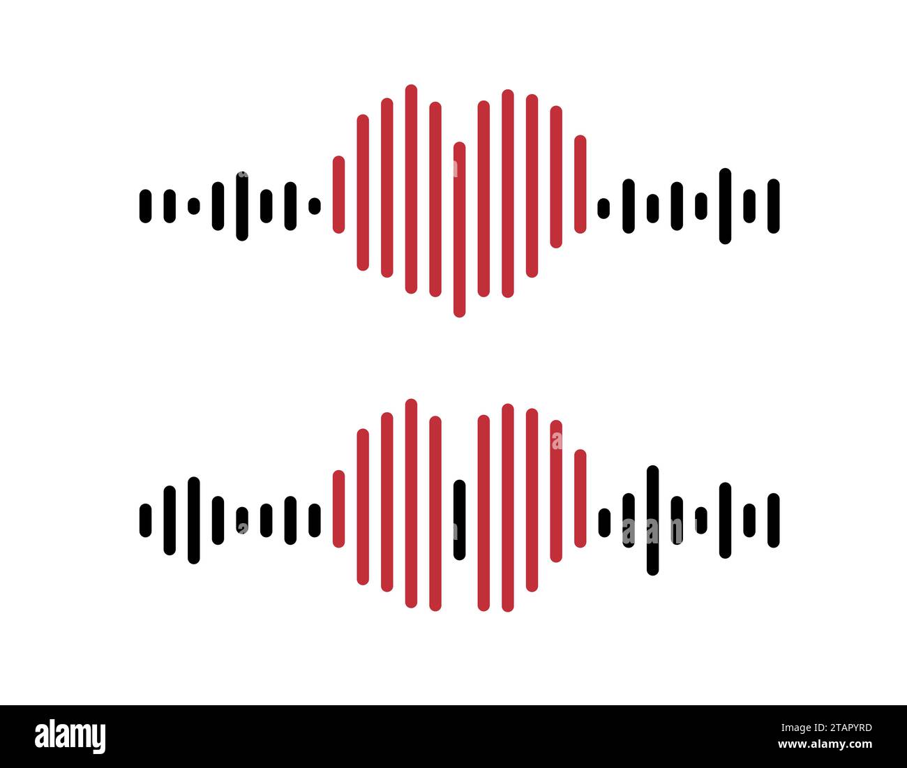 Onde sonore d'amour ou message sonore. Ensemble de musique, podcast, formes de radio. Egaliseur en forme de coeur. Illustration vectorielle. Illustration de Vecteur
