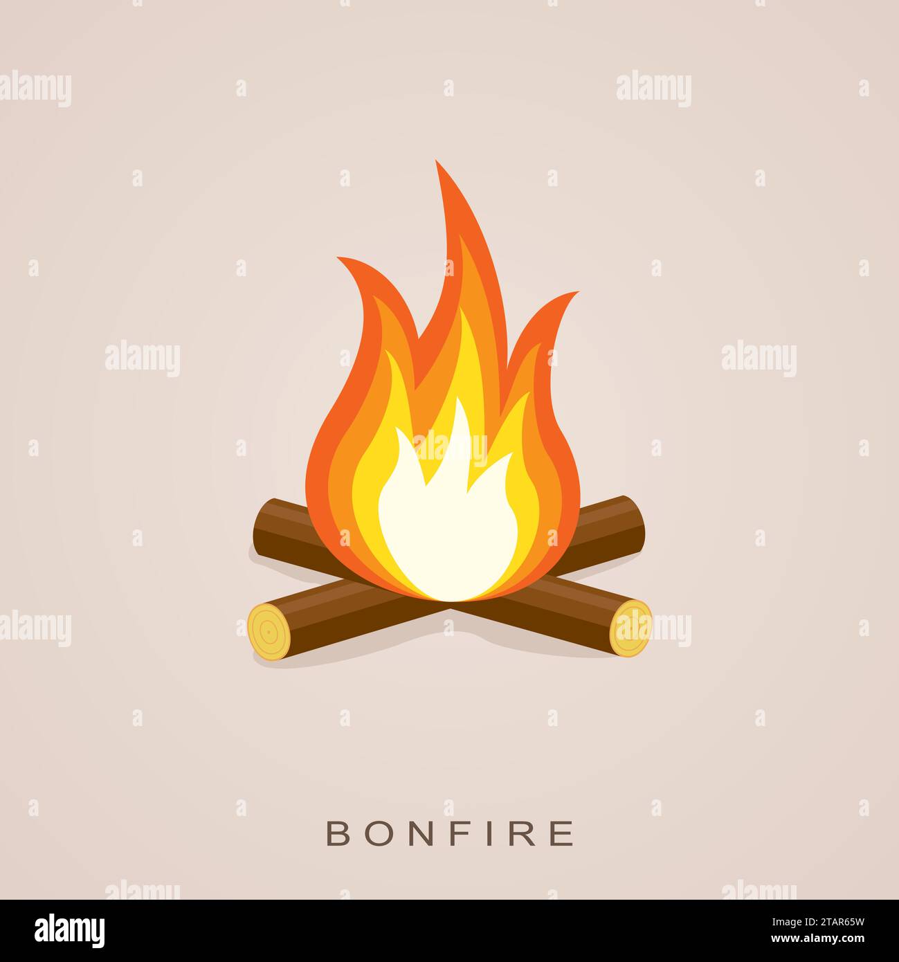 Feu de joie avec bois de chauffage dans le style plat Vector Illustration. Illustration de Vecteur