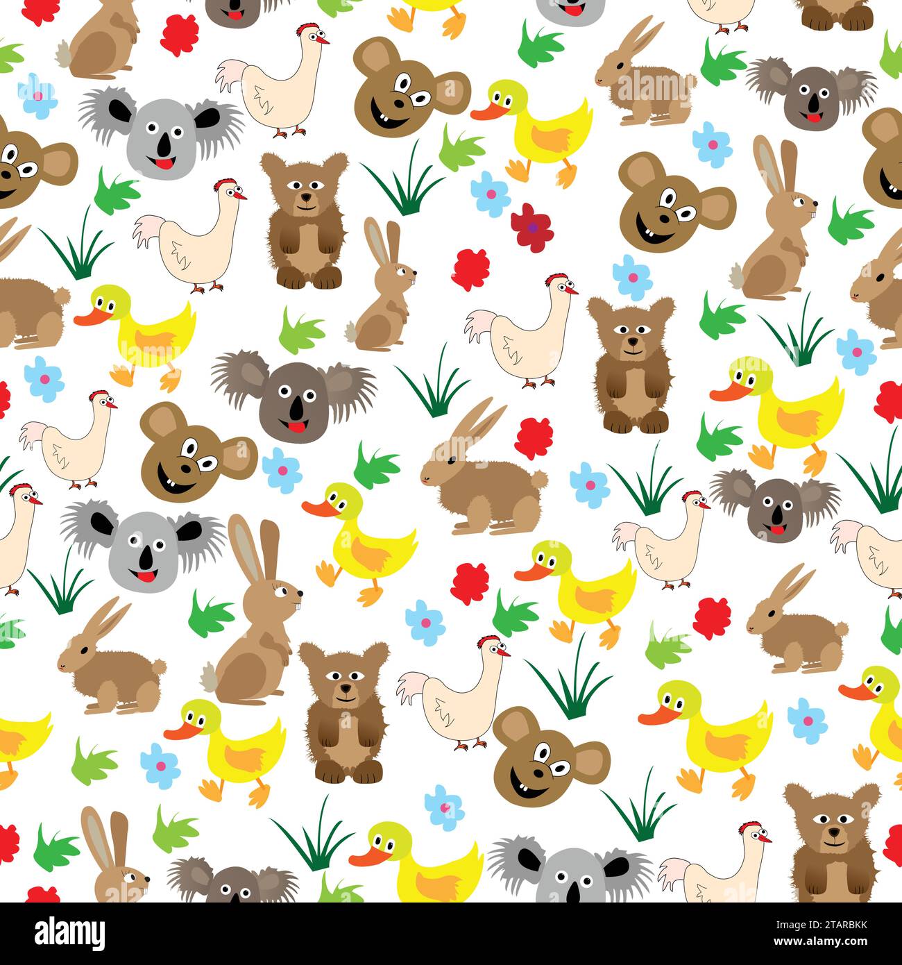 Modèle sans couture comique avec des animaux sauvages et domestiques ; beaucoup de dessins animés d'animaux drôles sans couture à imprimer sur le textile et le papier, sacs en plastique Illustration de Vecteur