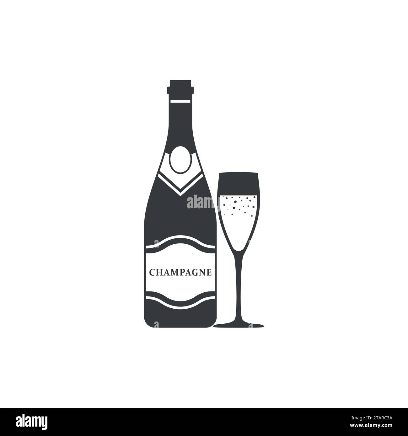 Bouteille de champagne et vecteur d'icône de verre de champagne isolé sur fond blanc. Bouteille de champagne vin de célébration de l'alcool. Verre doré de vacances nouvel an Illustration de Vecteur