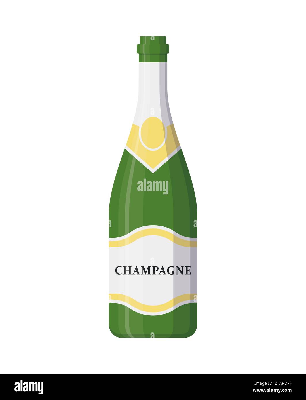 Vecteur de bouteille de champagne isolé sur fond blanc. Bouteille de champagne vin de célébration de l'alcool. Verre doré des fêtes de fin d'année, champagne Illustration de Vecteur