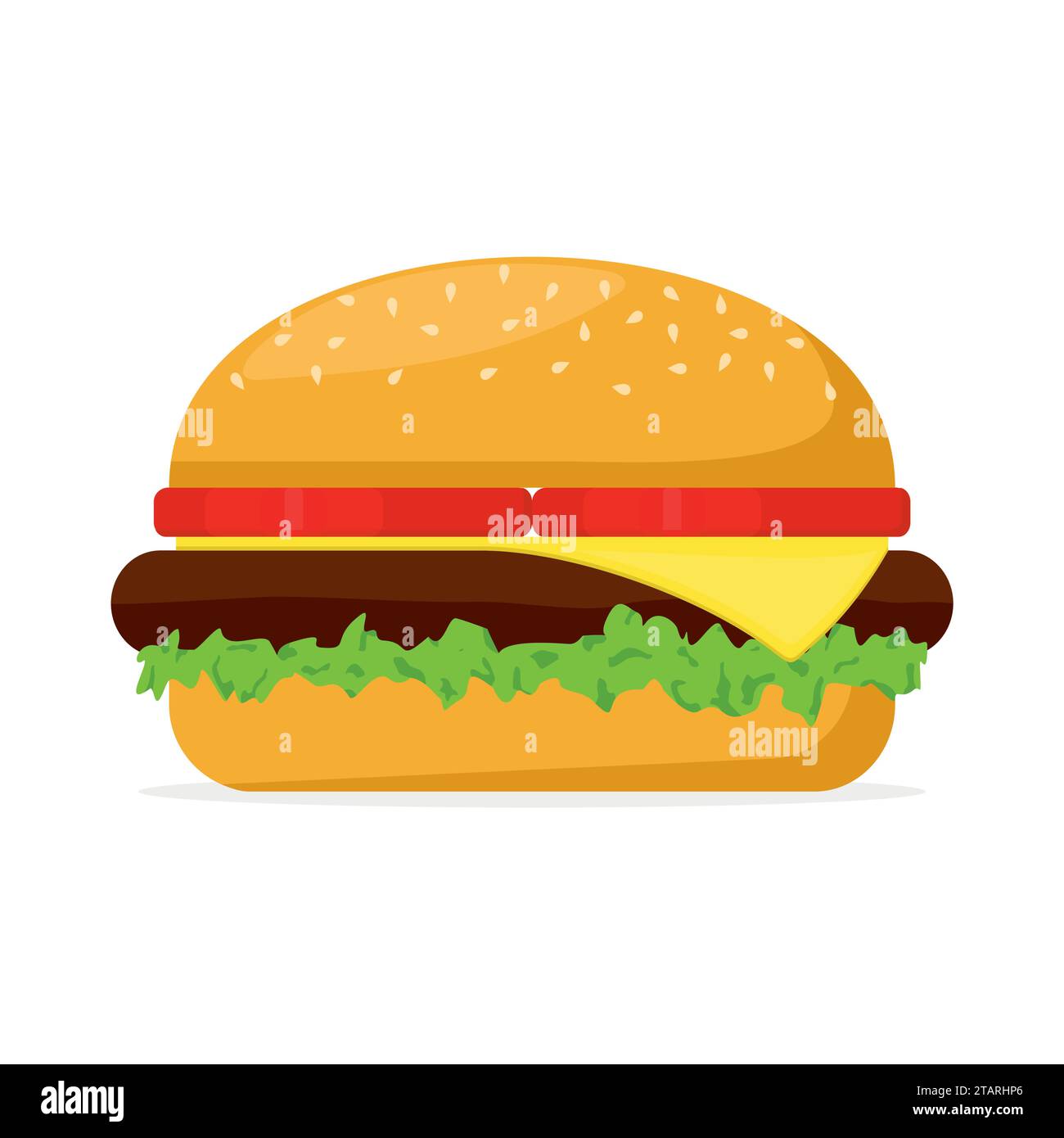 Hamburger avec viande, laitue, fromage et tomate. Illustration vectorielle de restauration rapide Illustration de Vecteur