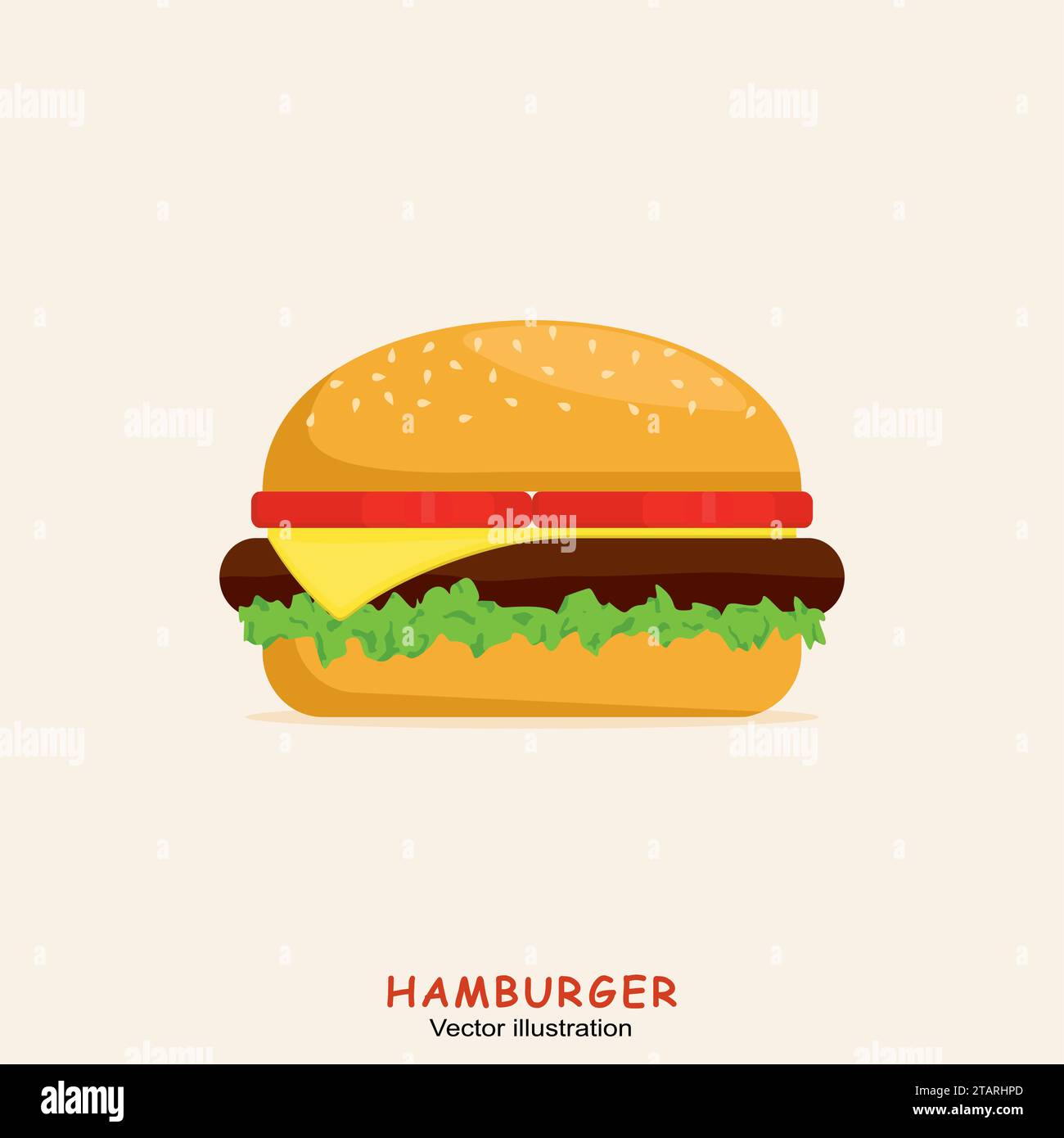Hamburger avec viande, laitue, fromage et tomate. Illustration vectorielle de restauration rapide. Illustration de Vecteur
