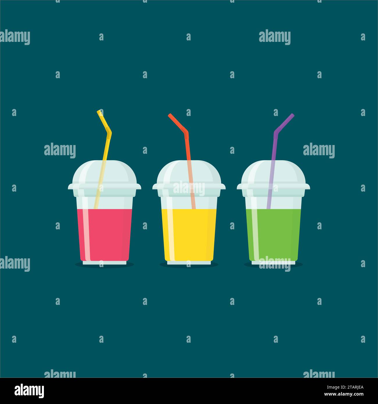 Smoothies aux fruits dans des tasses en plastique isolées sur fond sombre. Smoothies jus sain régime frais. Smoothie to Go tasse en plastique avec différents fruits smoo Illustration de Vecteur