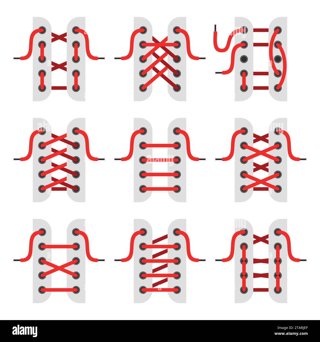 Lacets chaussures icônes isolé sur fond blanc. Schémas de lacets noués. Illustration vectorielle Illustration de Vecteur