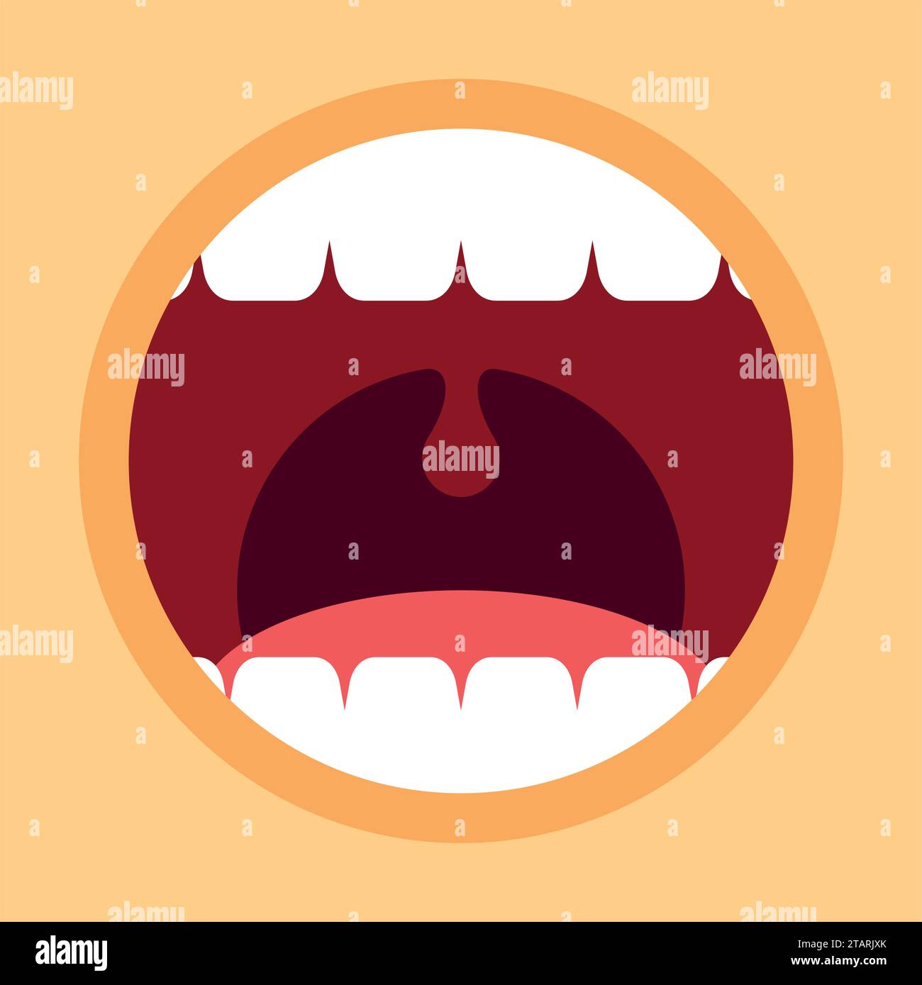 Bouche ouverte avec dents et langue. Dessin animé de la bouche hurlant dans un style plat. Illustration vectorielle Illustration de Vecteur