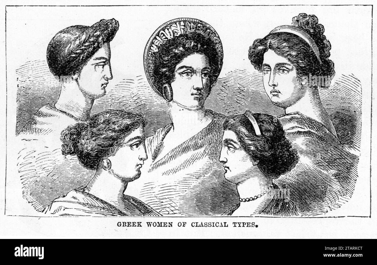 Portrait gravé de femmes grecques de types classiques en costumes traditionnels. Publié circa 1887 Banque D'Images