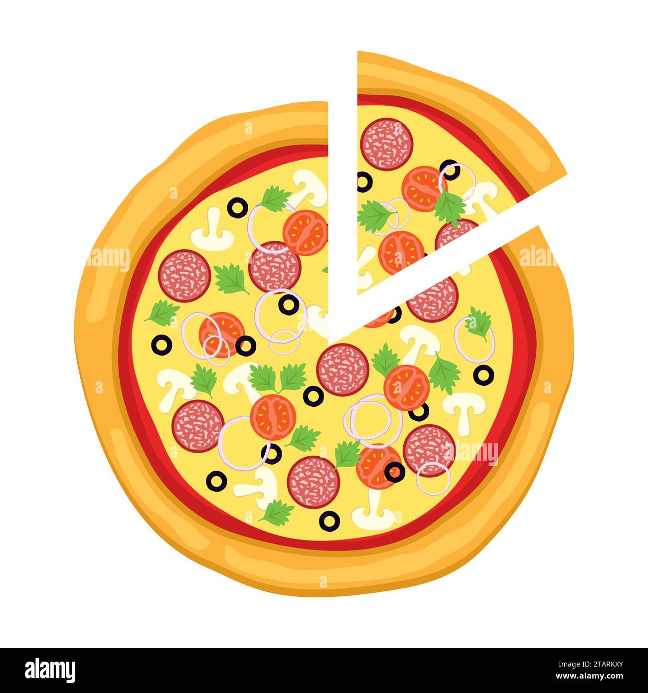 Pizza dans le style plat isolé sur fond blanc. Silhouette de nourriture d'icône. Illustration vectorielle. Illustration de Vecteur