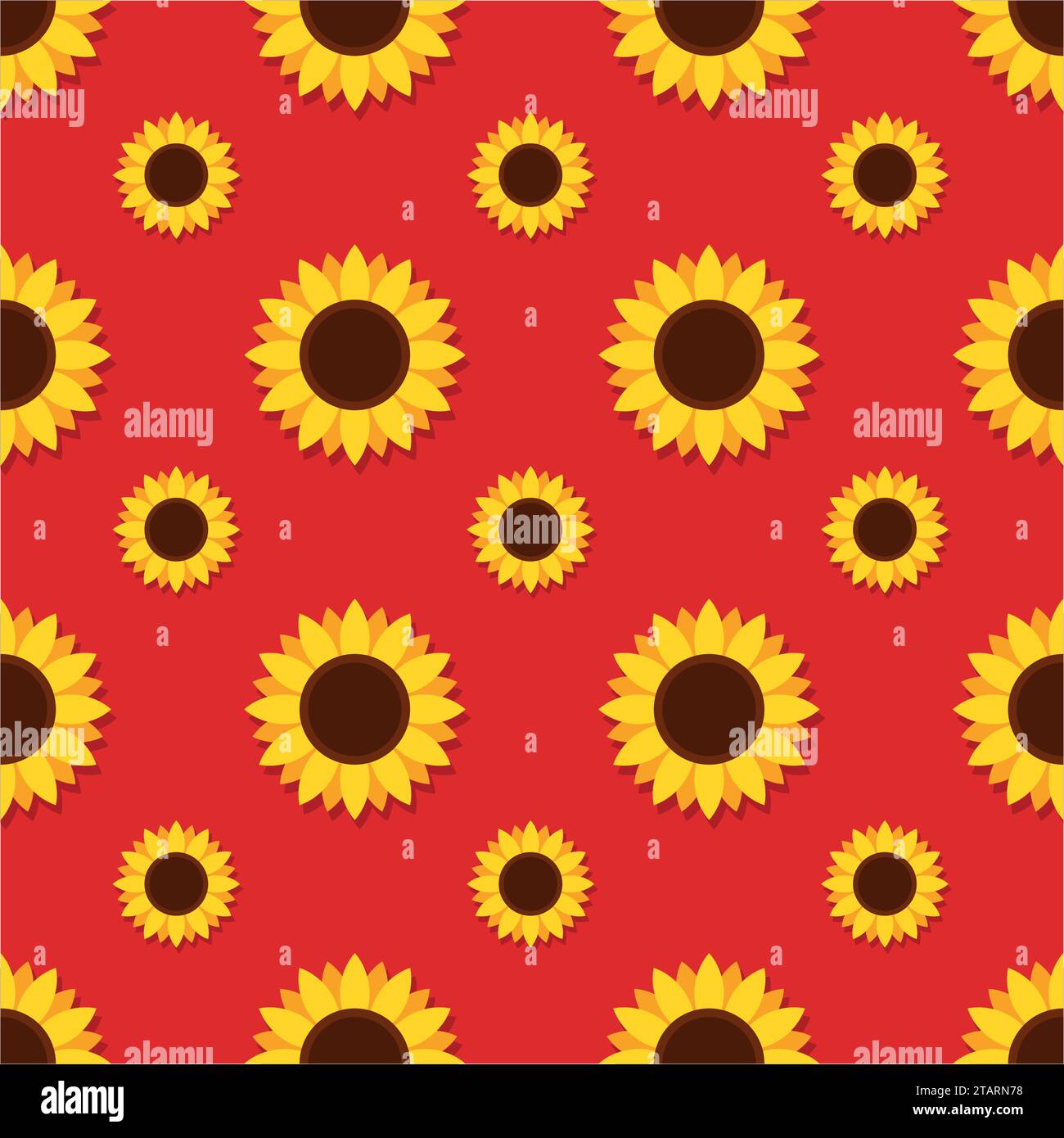 Tournesol avec des feuilles vertes motif sans couture. Tournesols sur illustration vectorielle de fond rouge Illustration de Vecteur