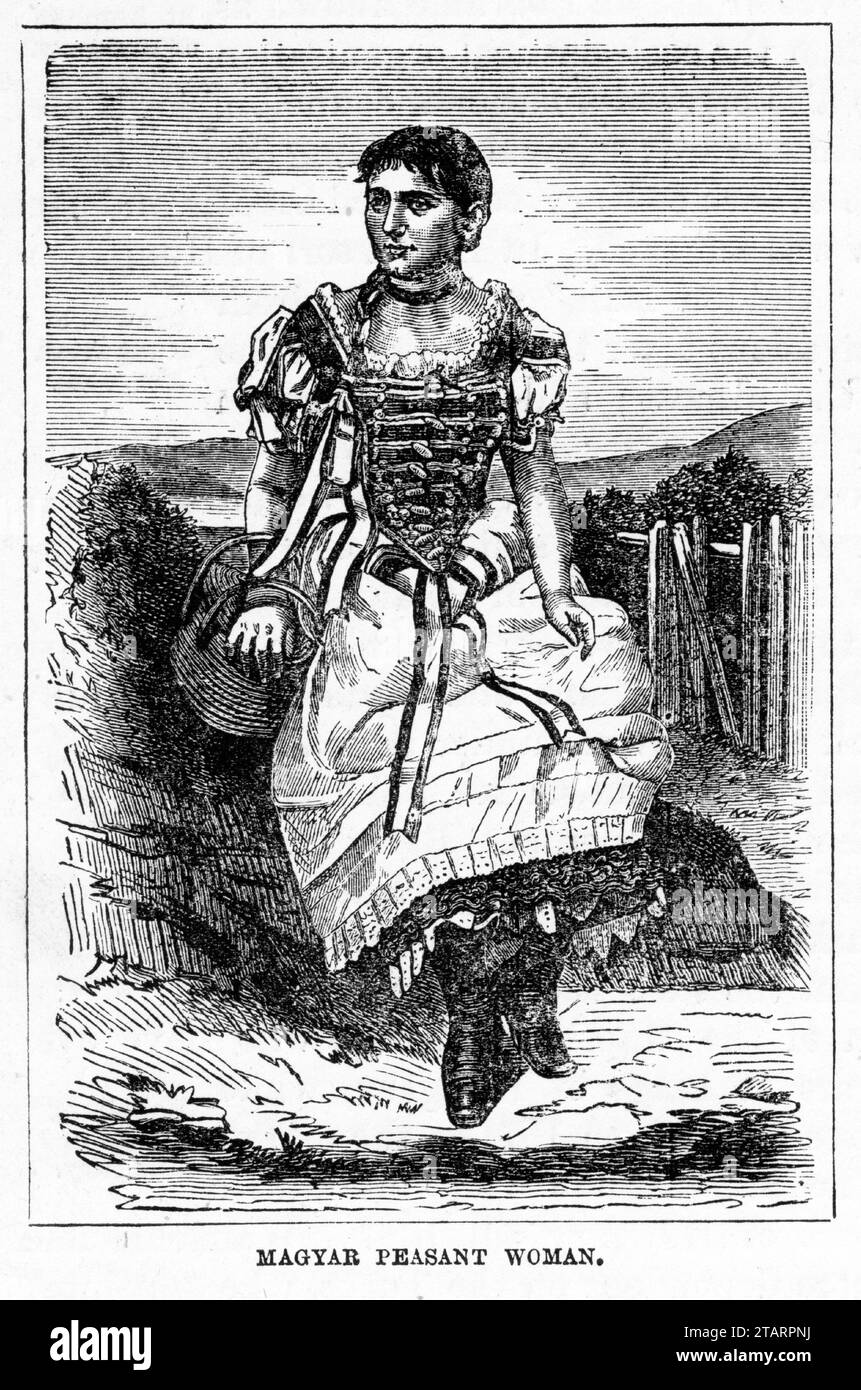 Portrait gravé d'une paysanne magyare en costumes traditionnels. Publié circa 1887 Banque D'Images