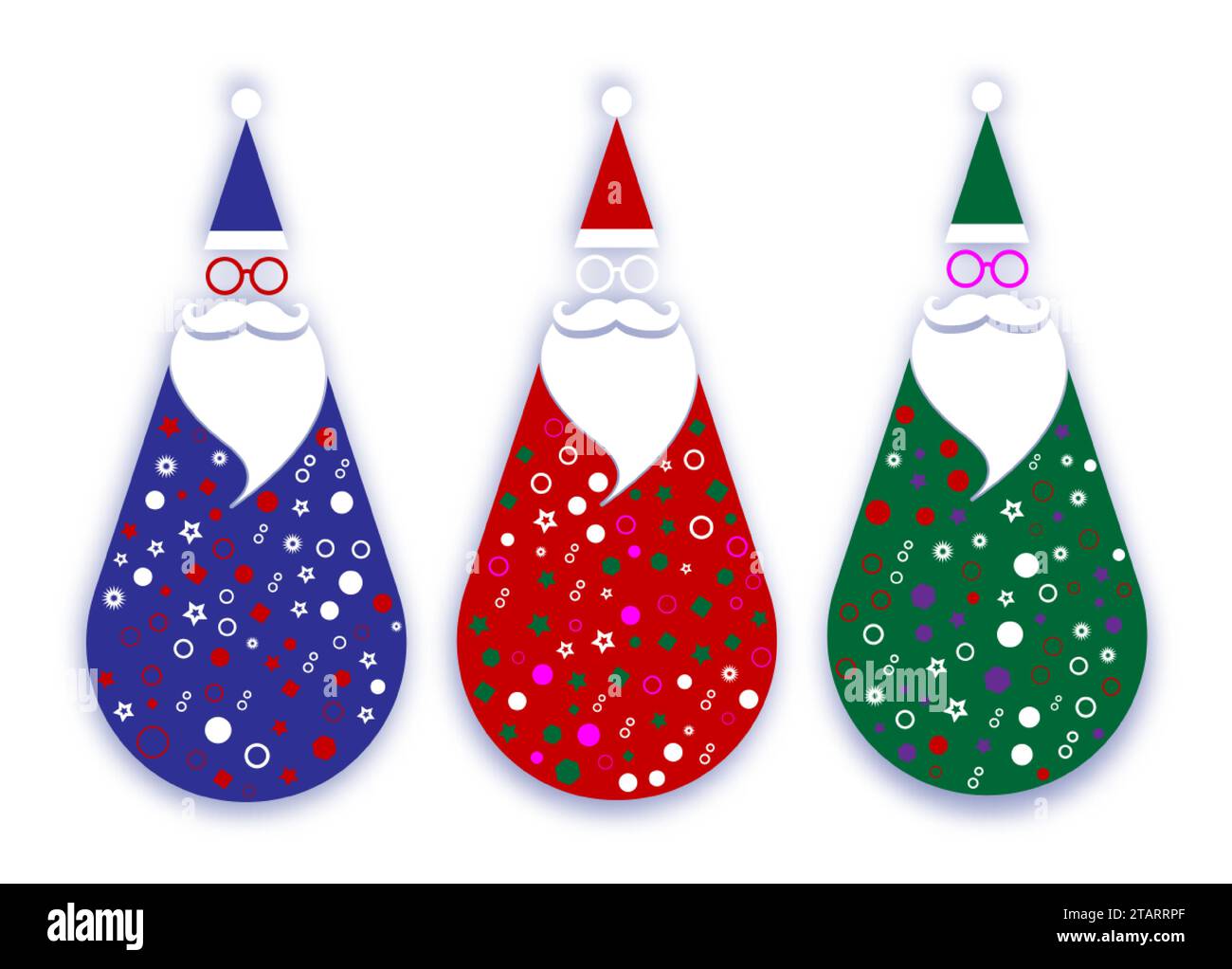 Santa Claus Noël mode hipster icônes ensemble. Chapeaux de Père Noël colorés, moustache et barbes, lunettes. Jouets inclinables de Noël pour votre design festif Illustration de Vecteur