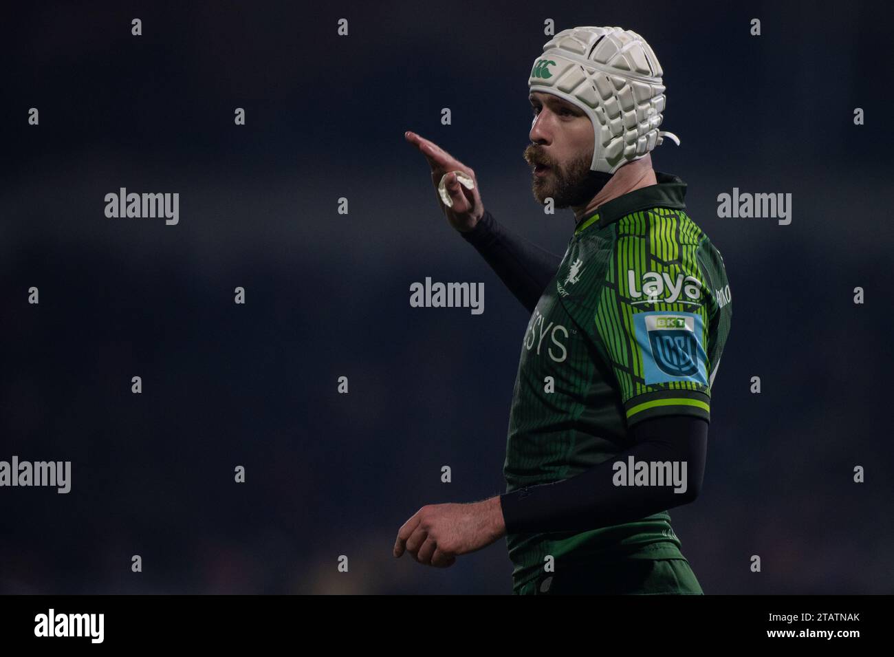 Galway, Irlande. 03 décembre 2023. Mack Hansen de Connacht lors du match de la ronde 7 du championnat de rugby Uni entre Connacht Rugby et Leinster Rugby au Sportsground à Galway, Irlande le 2 décembre 2023 (photo par Andrew SURMA / crédit : SIPA USA / Alamy Live News Banque D'Images