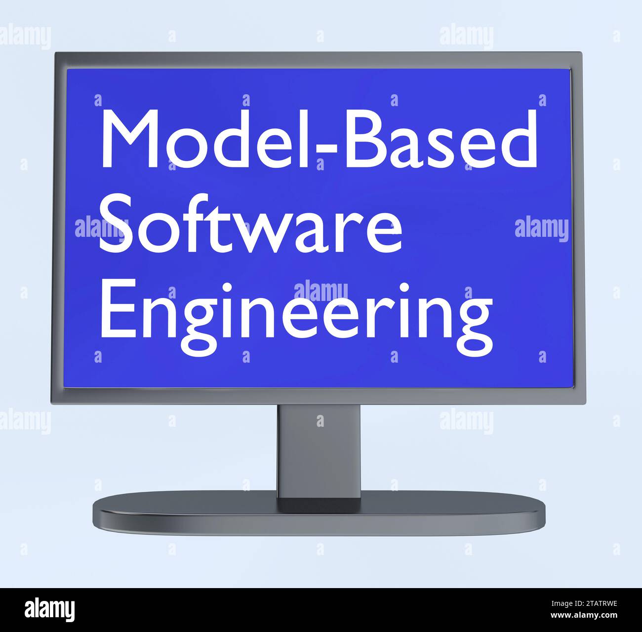 Illustration 3D d'un écran de PC, affichant le texte Model-Based Software Engineering. Banque D'Images