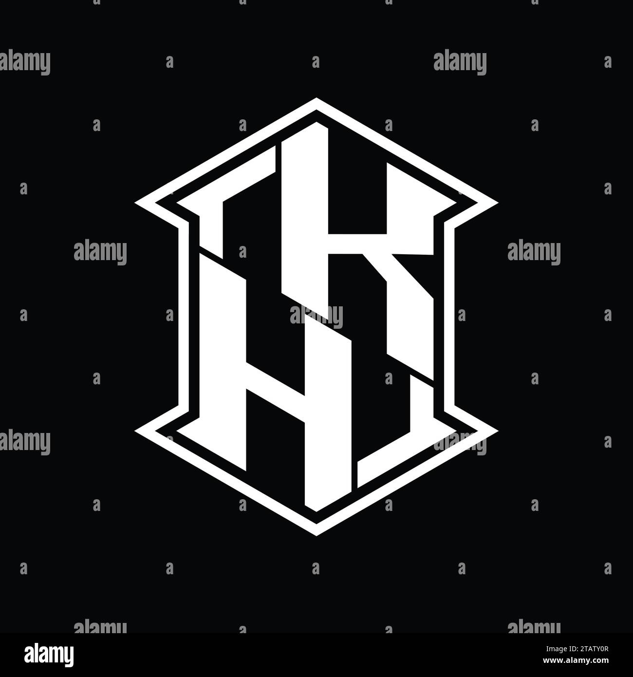 KH lettre logo forme de bouclier hexagonal monogramme haut et bas avec un modèle de conception de style isolé de coin pointu Banque D'Images