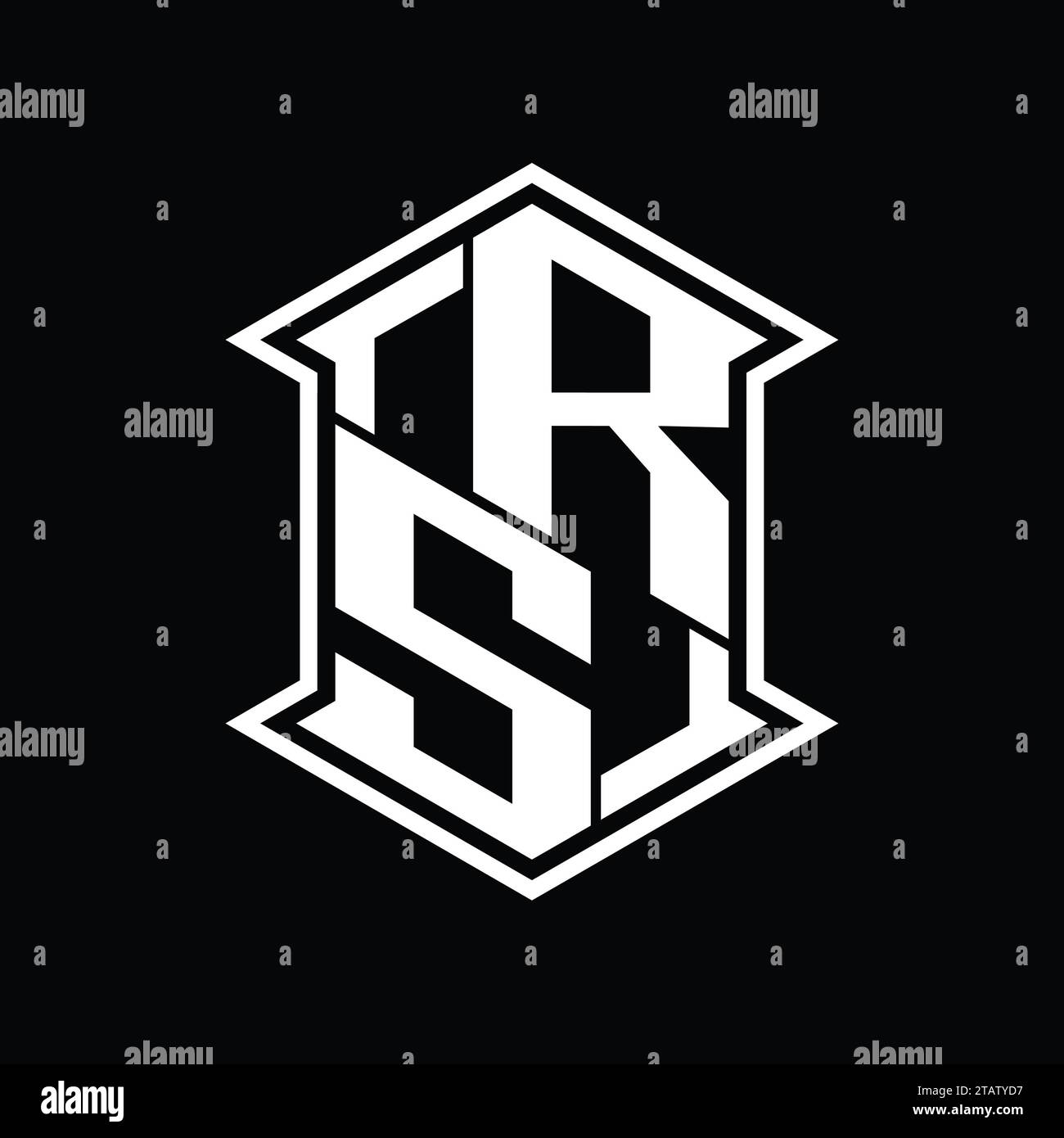 Forme de blindage hexagonal monogramme avec logo RS lettre vers le haut et vers le bas avec modèle de conception de style isolé à coins pointus Banque D'Images
