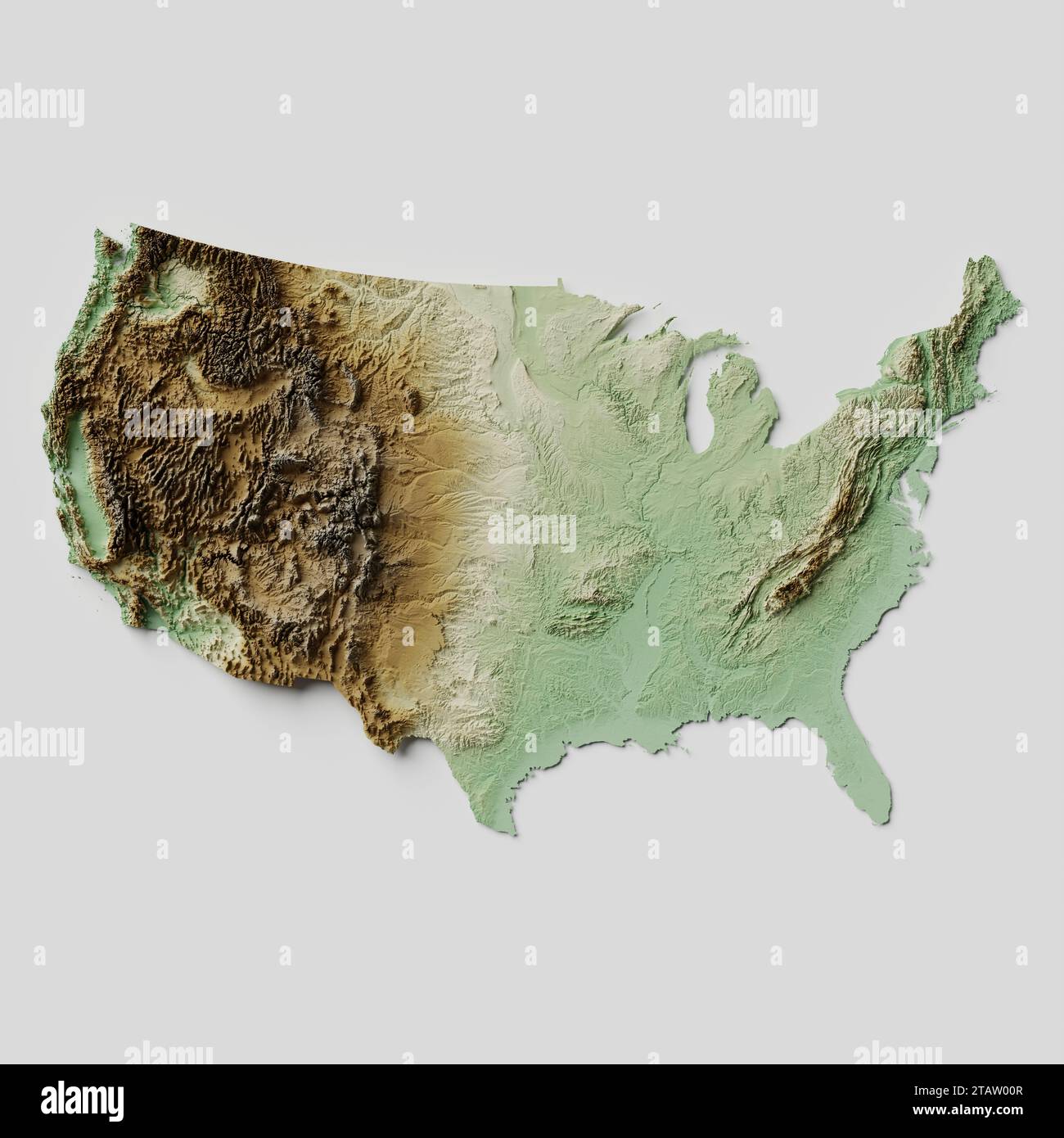 États-Unis d'Amérique (USA) carte topographique en relief - rendu 3D. Banque D'Images