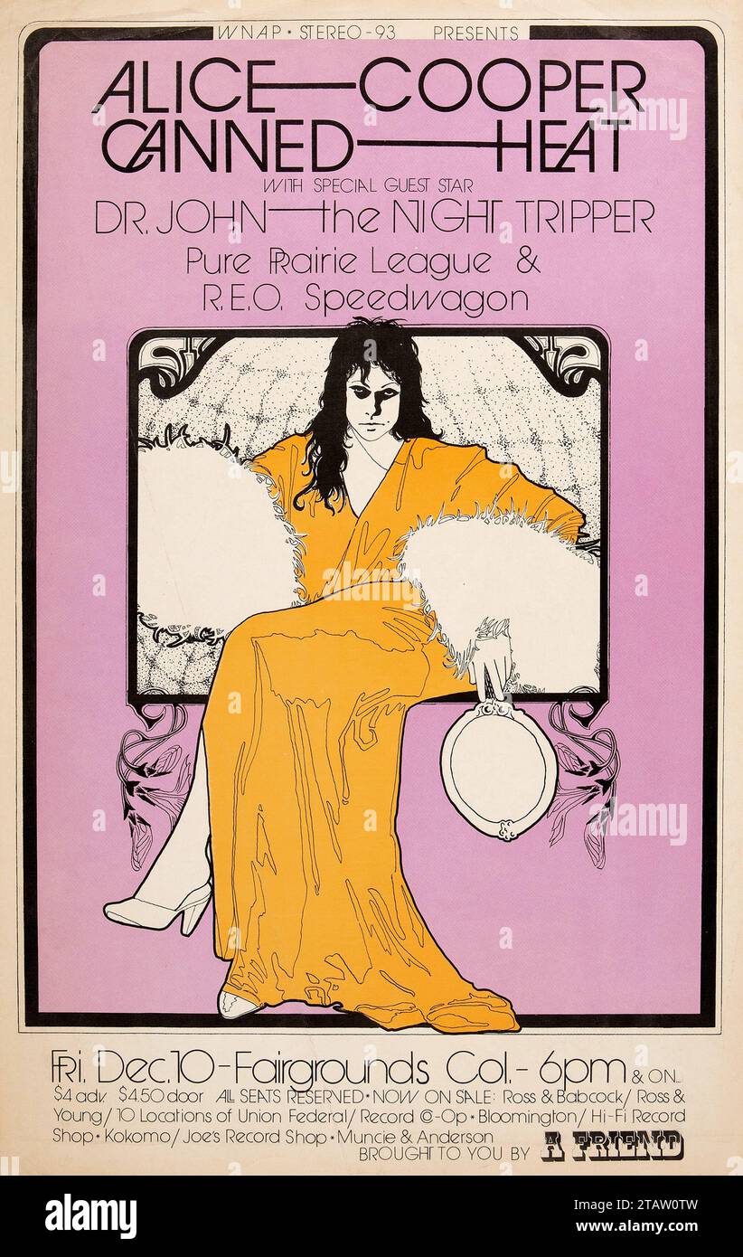 Alice Cooper, Canned Heat, Dr. John 1971 Indianapolis concert Poster Banque D'Images