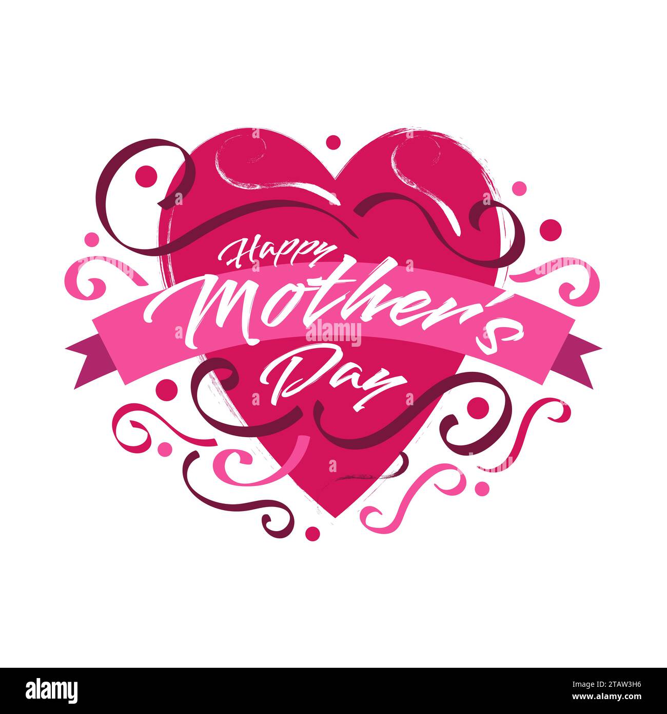 Joyeux lettrage de fête des mères avec mignon Red Heart Illustration. Typographie de fête des mères avec Doodle style. Peut être utilisé pour carte de voeux, affiche, bannière Illustration de Vecteur