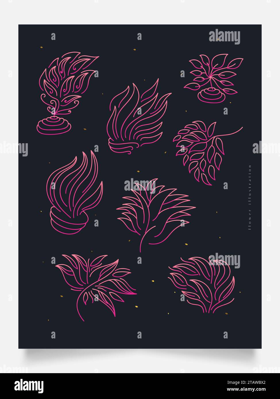 Collection d'ornements de fleurs roses, convient à la décoration murale, papier peint, couverture, invitation, bannière, brochure, affiche, emballage ou carte Illustration de Vecteur