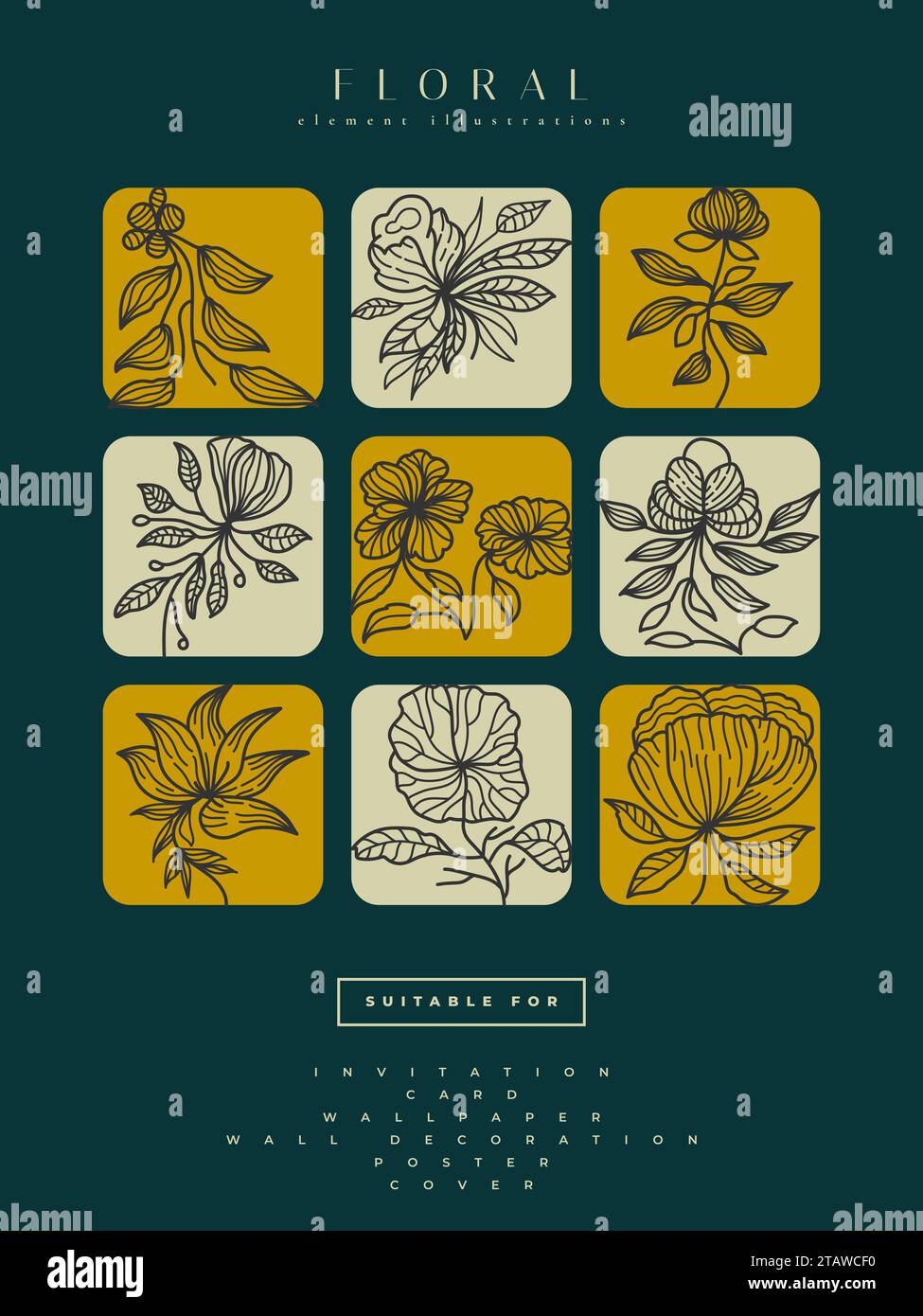 Collection d'illustrations de fleurs minimalistes dans le style Line Art, peut être utilisé pour l'impression, la décoration d'intérieur, l'affiche Wall Art, invitation, et autres Illustration de Vecteur