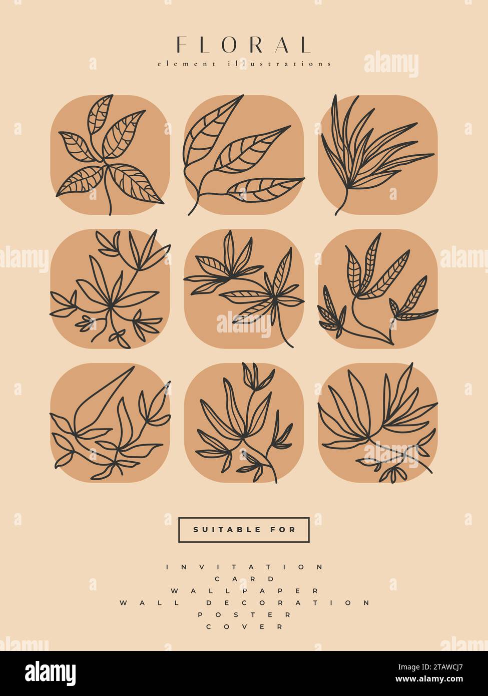 Collection d'illustrations de fleurs minimalistes dans le style Line Art, peut être utilisé pour l'impression, la décoration d'intérieur, l'affiche Wall Art, invitation, et autres Illustration de Vecteur