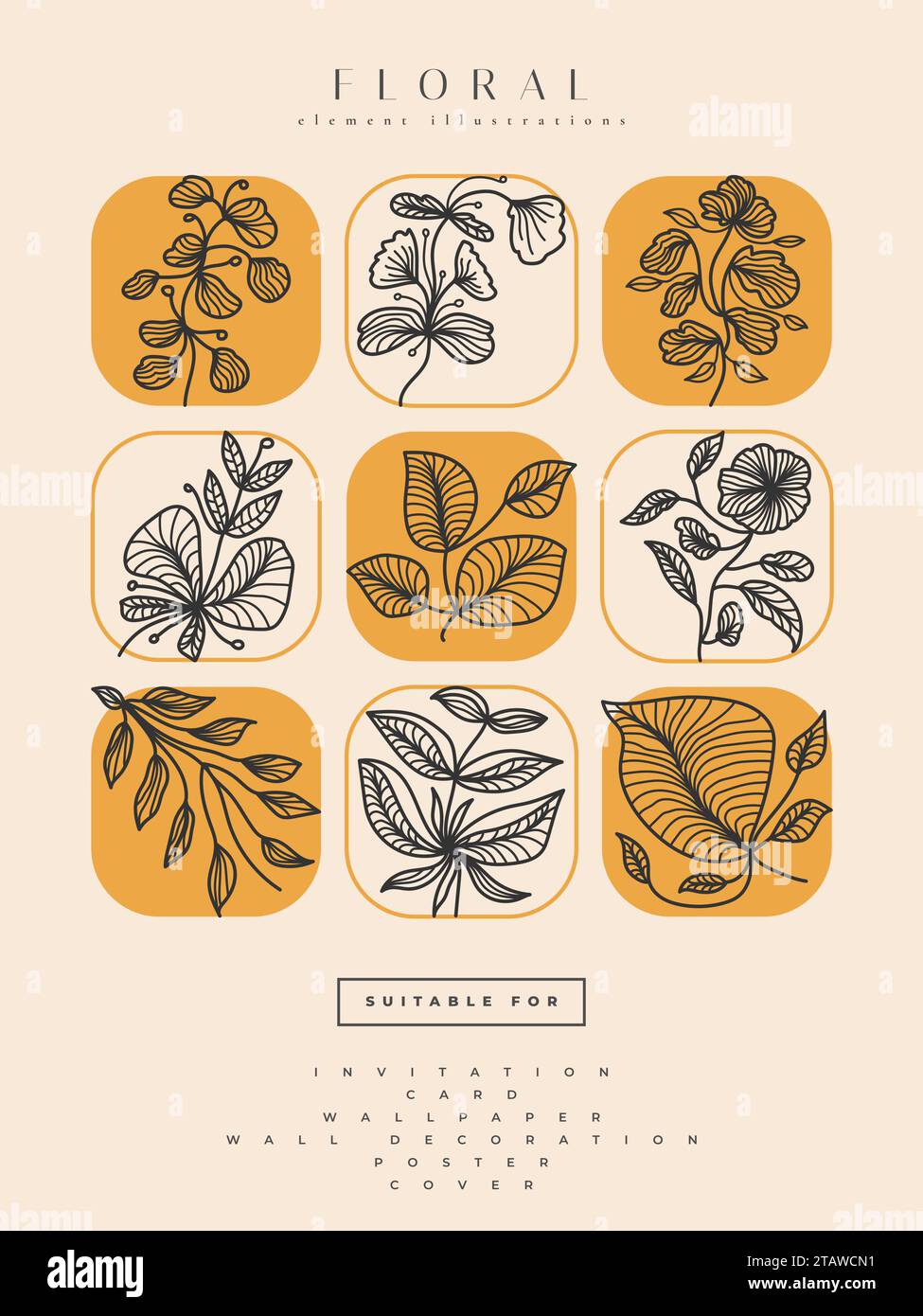 Collection d'illustrations de fleurs minimalistes dans le style Line Art, peut être utilisé pour l'impression, la décoration d'intérieur, l'affiche Wall Art, invitation, et autres Illustration de Vecteur