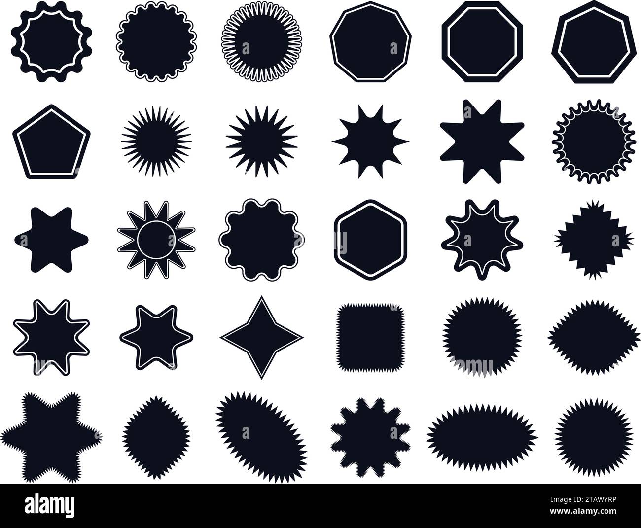 Jeu de vecteurs d'autocollants Star Burst. Étiquettes de prix plates noires silhouettes d'explosion, étiquette vierge d'étoile, emblème d'autocollants. Conception vectorielle d'illustration de symbole de brillance Illustration de Vecteur