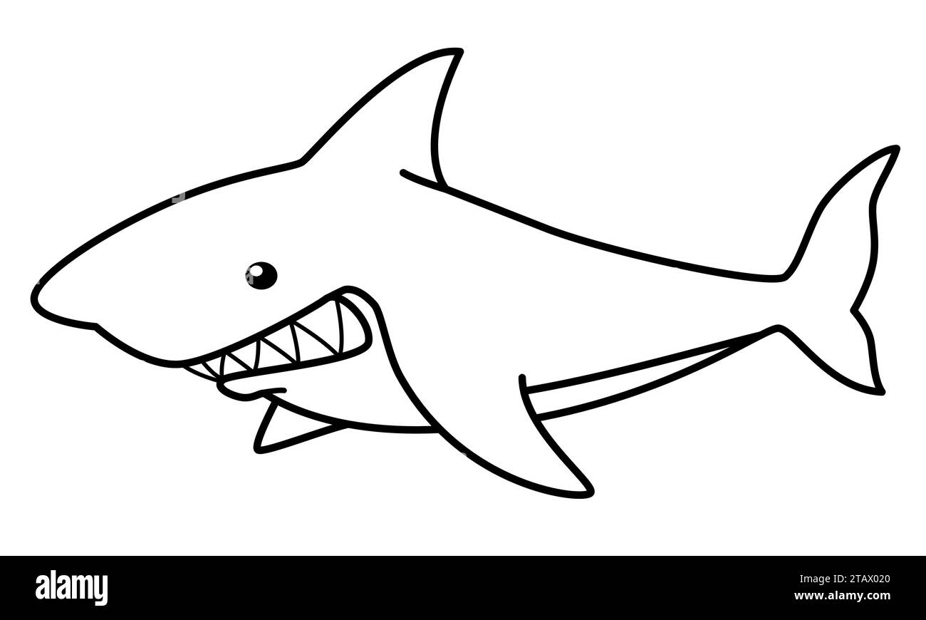 Requin, illustration vectorielle de dessin animé noir et blanc Illustration de Vecteur