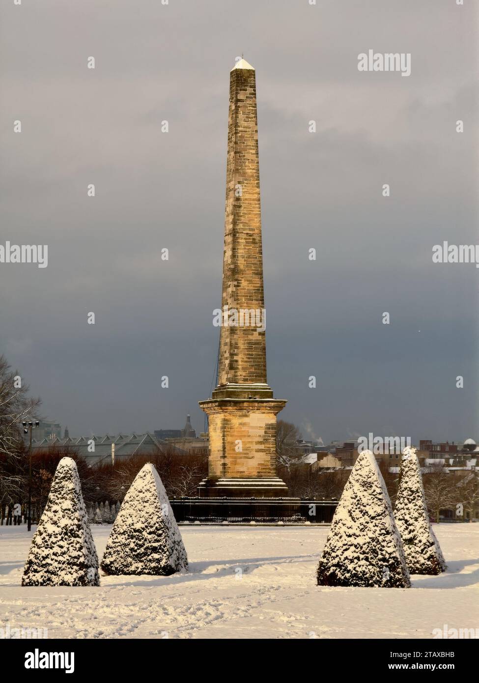 Monument de Nelsons à Glasgow Green pendant l'hiver en Écosse Banque D'Images