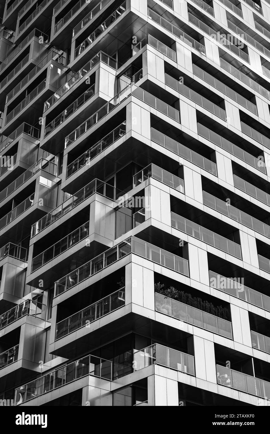 Horizon urbain avec gratte-ciel. Immeubles de bureaux de grande hauteur à Vancouver Canada. Photo noir et blanc. Belle architecture moderne du bâtiment. Banque D'Images